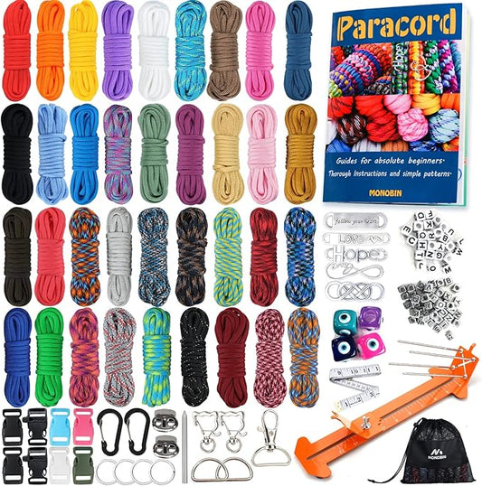 MONOBIN Paracord Combo Kit - 36 Colors, Multifunction Ropes & Accessories for Crafts