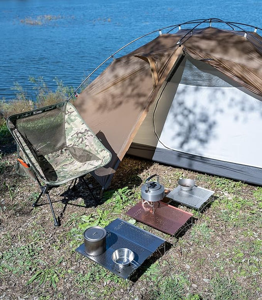 iClimb Mini Solo Folding Table Ultralight Compact for Backpacking Camping Hiking Beach Picnic (Silver - L)