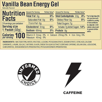GU Energy Original Sports Nutrition Energy Gel, Vegan, Gluten-Free, Kosher, and Dairy-Free On-the-Go Energy for Any Workout, 24-Count, Vanilla Bean