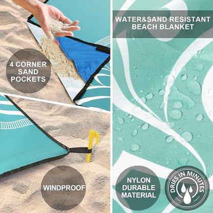 AISPARKY Beach Blanket Waterproof Sandproof, Oversized Large Beach Mat 79" X 83"/120"x108" for 1-8 Adults, Quick Drying&Compact&Lightweight, Picnic Mat Vacation Essentials for Beach Camping Travel