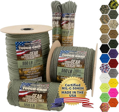 TOUGH-GRID Premium 550lb Paracord Rope - 50ft - Digi-Camo - 100% Nylon Type III Mil-Spec - UV & Abrasion Resistant - Heavy Duty Strands - Outdoor Survival Rope - Used by US Military - Made in USA
