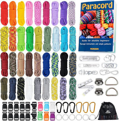 MONOBIN Paracord Combo Kit - 36 Colors, Multifunction Ropes & Accessories for Crafts