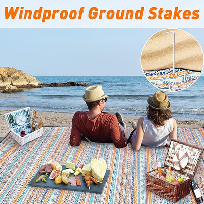 PY SUPER MODE Picnic Blankets Extra Large, Waterproof Foldable Outdoor Beach Blanket Oversized 83x79” Sandproof, 3-Layer Picnic Mat for Camping, Hiking, Travel, Park, Concerts(Orange Boho)