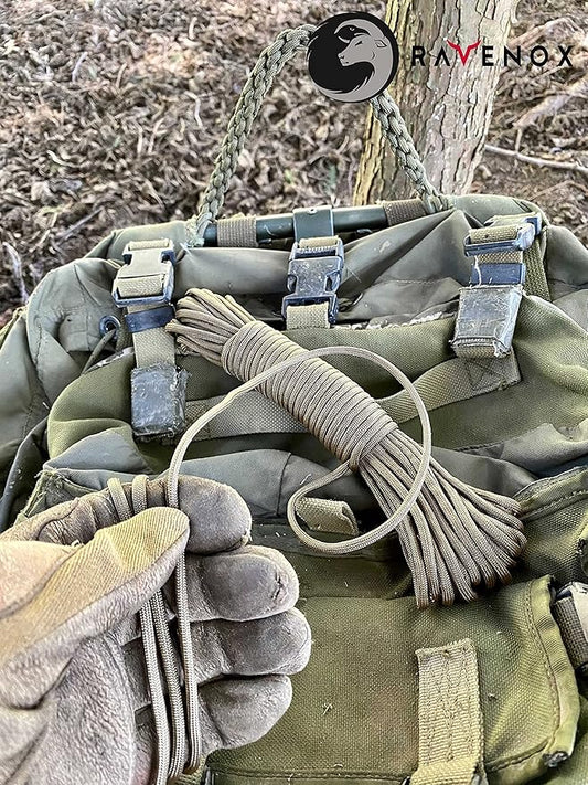 Ravenox Type III 550 Paracord | Genuine Military 550 Cord (Coyote)(25 Feet)| 7 Inner Strand, 100% Twisted Nylon Cordage | Parachute Cord Rope for Military, Survival, Outdoor Recreation | Made in USA