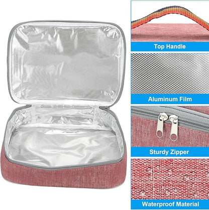 PATIKIL 12"x9"x3" Insulated Lunch Bags, Portable Food Containers Bag Flat Bento Bags Reusable Thermal Lunch Pail for Men and Women, Pink