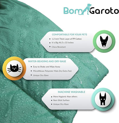 Bom Garoto Portable Pet Mat - 46.5 x 33 Inch Cat and Dog Mat for Crate Bed, Dog Cage, Fireside or Camping! Waterproof Dog Beds for Medium Dogs and Small Dogs. Large Dog Bed with Storage Carry Bag