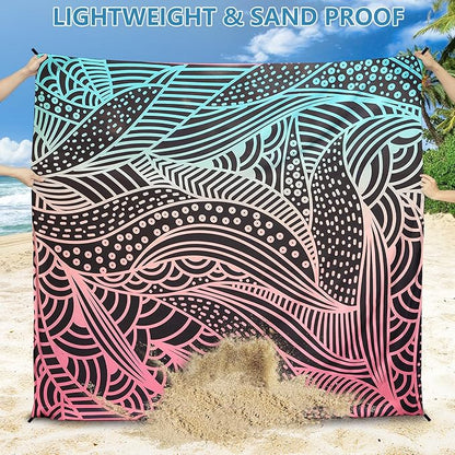 Beach Blanket Waterproof Sandproof Beach Mat 79”x 83” for 1-4 Adults Quick Drying Durable Outdoor Picnic Mat for Beach Festival Travel Camping Hiking (Gradiant BK-Ripple, 79"×83"(4 Person))
