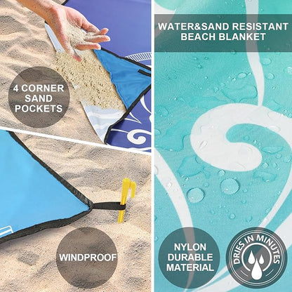 AISPARKY Beach Blanket Waterproof Sandproof, Oversized Large Beach Mat 79" X 83"/120"x108" for 1-8 Adults, Quick Drying&Compact&Lightweight, Picnic Mat Vacation Essentials for Beach Camping Travel