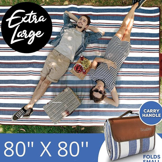 scuddles 80”x 80” Picnic Blanket Extra Large, Waterproof and Foldable Beach Blanket, 3-Layer Outdoor Blanket Fits Up to 6 Adults, for Camping, Park, Beach, Grass, Indoors Outdoors