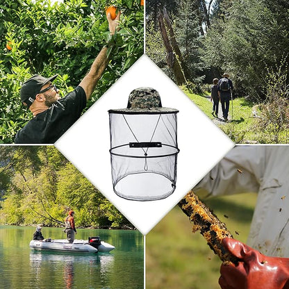 Mosquito Head Net Hat with Removable Mesh Hidden Netting, Camouflage Design with Zipper Net for Outdoor Fishing Gardening Hiking Face Cover (Digital Camouflage)