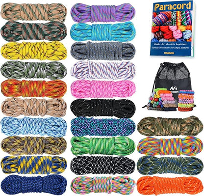 MONOBIN Paracord 550 Combo kit, 24 Colors 10ft Paracord Rope with Instruction, Multifunction Parachute Cord for Making Paracord Bracelets, Lanyard, Dog Collar, Idea for Gift…