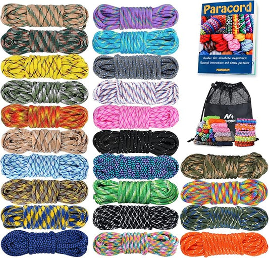 MONOBIN Paracord 550 Combo kit, 24 Colors 10ft Paracord Rope with Instruction, Multifunction Parachute Cord for Making Paracord Bracelets, Lanyard, Dog Collar, Idea for Gift…
