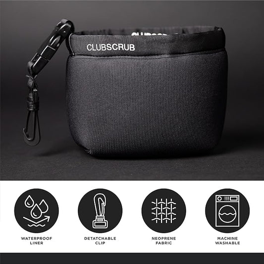 Golf Club and Golf Ball Cleaning Bag, Waterproof Clean Face Technology Liner, Detachable Clip, Machine Washable, Cleans Club Grooves, Dry Exterior (Neoprene or Microfiber Option Available)