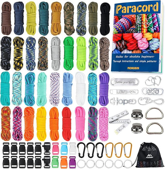MONOBIN Paracord Combo Kit - 36 Colors, Multifunction Ropes & Accessories for Crafts