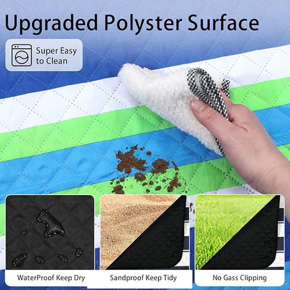 HX&OD Extra Large Picnic Blanket Outdoor 80”x80” Waterproof Picnic Mat Foldable 3-Layer Camping Blanket Portable with Carry Strap Park Blanket for Grass(Blue)