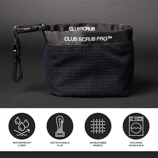 Golf Club and Golf Ball Cleaning Bag, Waterproof Clean Face Technology Liner, Detachable Clip, Machine Washable, Cleans Club Grooves, Dry Exterior