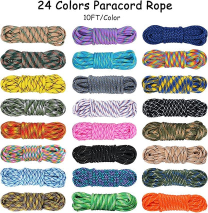 MONOBIN Paracord 550 Combo kit, 24 Colors 10ft Paracord Rope with Instruction, Multifunction Parachute Cord for Making Paracord Bracelets, Lanyard, Dog Collar, Idea for Gift…