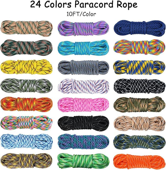 MONOBIN Paracord 550 Combo kit, 24 Colors 10ft Paracord Rope with Instruction, Multifunction Parachute Cord for Making Paracord Bracelets, Lanyard, Dog Collar, Idea for Gift…