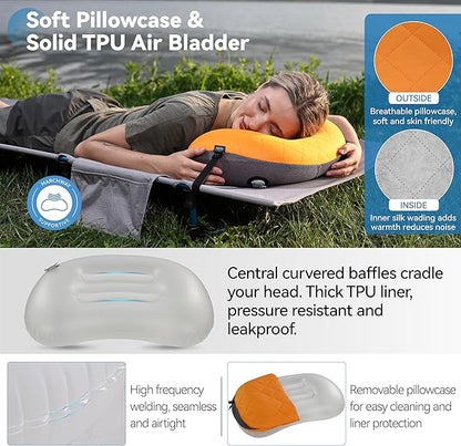 MARCHWAY Ultralight Inflatable Camping Pillow with Soft Washable Cover, Compact Compressible Portable Travel Air Pillow for Outdoor Camp, Sport, Hiking, Backpacking Sleep (Orange)