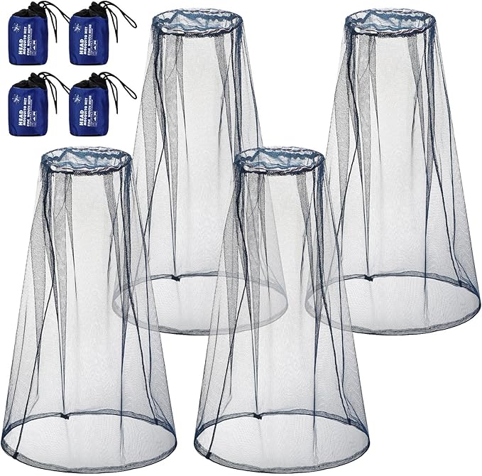 HESTYA 4 Pack Mosquito Net Mesh for Head Face Neck Fly Netting Hood from Bugs Gnats No See Net with Carry Bags for Outdoor