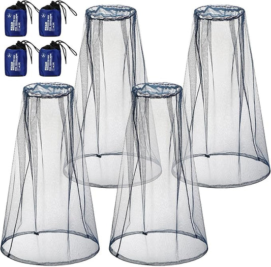 HESTYA 4 Pack Mosquito Net Mesh for Head Face Neck Fly Netting Hood from Bugs Gnats No See Net with Carry Bags for Outdoor