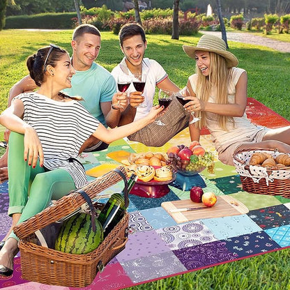Extra Large Picnic Blankets Waterproof Foldable (60"x 80") Boho Beach Blanket Waterproof Sandproof,3-Layer Thicking Mat Outdoor Packable Camping Blanket