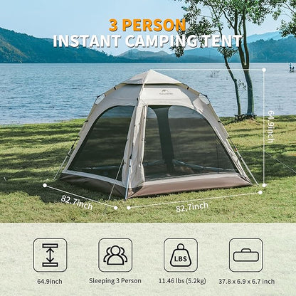Naturehike Upgraded Ango 3-4 Person Blackout Tent,Instant Pop up Tents for Camping, Waterproof Anti-UV Camping Tent