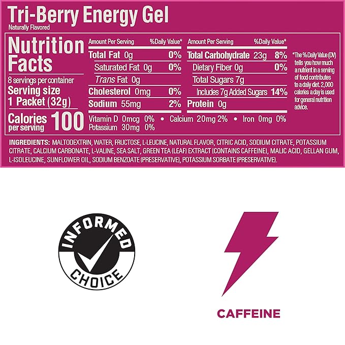GU Energy Original Sports Nutrition Energy Gel, Vegan, Gluten-Free, Kosher, and Dairy-Free On-the-Go Energy for Any Workout, 8-Count, Tri-Berry