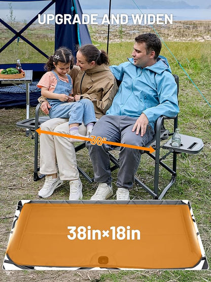 TIMBER RIDGE Double Camping Chair Portable Loveseat, Heavy Duty Folding Camp Couch 2 Person Director Chairs with Cup Holder for Outdoor Lawn Tailgates Picnic Sports Soccer Games Supports 600 lbs Grey