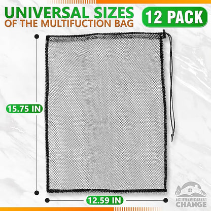 12Pcs Mesh Laundry Bags for Delicates - 13x15.5 inch Black Drawstring Bag Washable Laundry Bag Mesh Stuff Sack Nylon Mesh Bag - Sports Equipment Bag Cloth Bags Drawstring Backpack Organizer Small Mesh