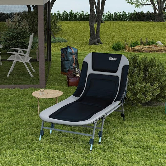 Outsunny Camping Cot for Adults, Folding Bed with Soft Padded Cushions & Headrest, 180° Adjustable Reclining Lounger, Heavy Duty and Portable with a 400 lbs. Capacity, Gray