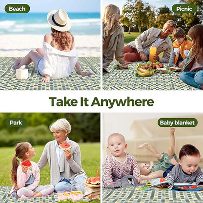 Outdoor Blanket Waterproof - Extra Large Beach Blanket Easy to Carry - Waterproof Sandfree Washable and Foldable Beach Mat - Picnic Blankets for Garden, Camping, Park, Travel