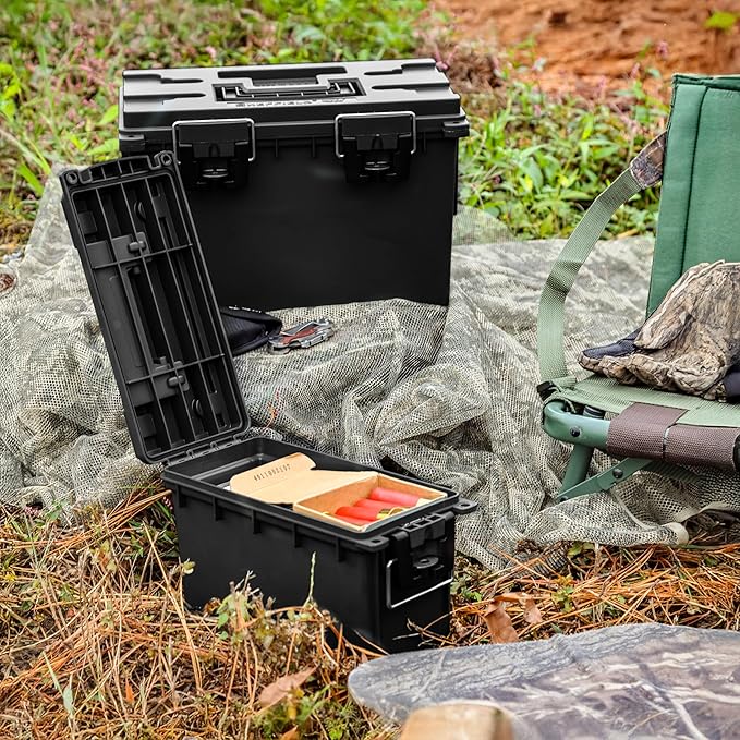 Sheffield 12706 2-Pack Combo Ammo Storage Boxes, .30 Cal and .50 Cal Field Boxes, Water and Dust Resistant, Lockable Storage Box with Handle for Hunting Gear and Bullets, Made in the USA, Black