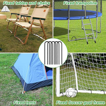 Gtongoko Trampolines Wind Stakes 8 Pack 12 Inch,Heavy Duty U Shaped Rebar Tent Stakes Ground Anchors Galvanized Steel Safety Trampoline Anchors for Camping Tents, Soccer Goals
