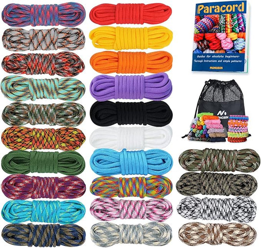 MONOBIN Paracord 550 Combo kit, 24 Colors 10ft Paracord Rope with Instruction, Multifunction Parachute Cord for Making Paracord Bracelets, Lanyard, Dog Collar, Idea for Gift…