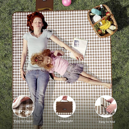 Picnic Blanket Outdoor Extra Large Picnic Mat 80"X60" Camping Blanket Beach Blanket Foldable Waterproof Sand Mat Hiking Travel Family Concerts(Brown)