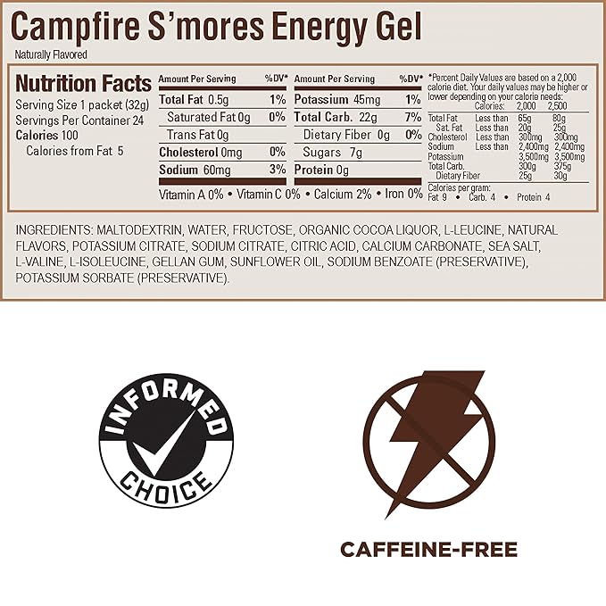 GU Energy Original Sports Nutrition Energy Gel, Vegan and Dairy-Free On-the-Go Energy for Any Workout, Campfire S'Mores, 24-Count