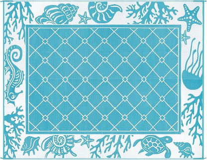 Vaukki Reversible Rugs, Plastic Straw Outdoor Doormat, Fade Resistant Plastic Outdoor Patio Mat, Lightweight Ocean Area Carpet for Patio, RV, Camping, Beach, Deck, Backyard and Picnic (Teal, 8'x10')