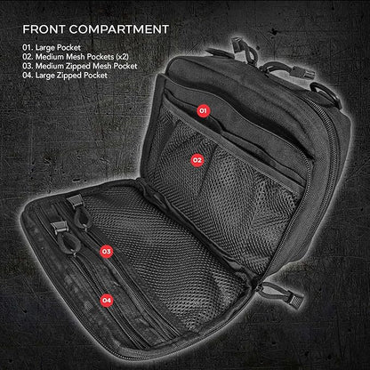 EPG Tactical Molle EDC Organizer - Large Black Modular Survival Bag with First Aid Pouch