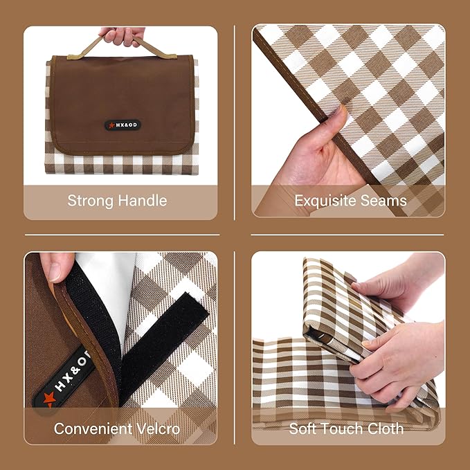 Outdoor Picnic Blanket 80"X80" Picnic Mat Extra Large Camping Blanket Beach Blanket Foldable Waterproof Sand Mat Hiking Travel Family Concerts(Brown)