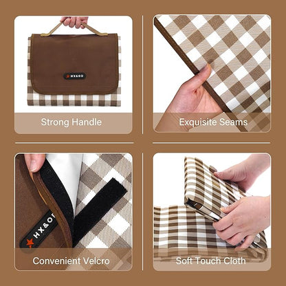 Outdoor Picnic Blanket 80"X80" Picnic Mat Extra Large Camping Blanket Beach Blanket Foldable Waterproof Sand Mat Hiking Travel Family Concerts(Brown)