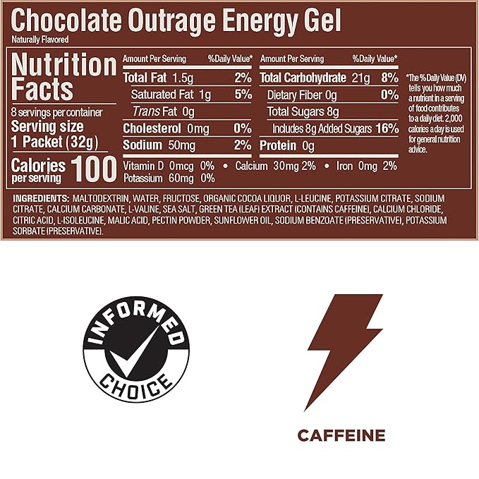 GU Energy Original Sports Nutrition Energy Gel, Vegan, Gluten-Free, Kosher, and Dairy-Free On-the-Go Energy for Any Workout, 8-Count, Chocolate Outrage