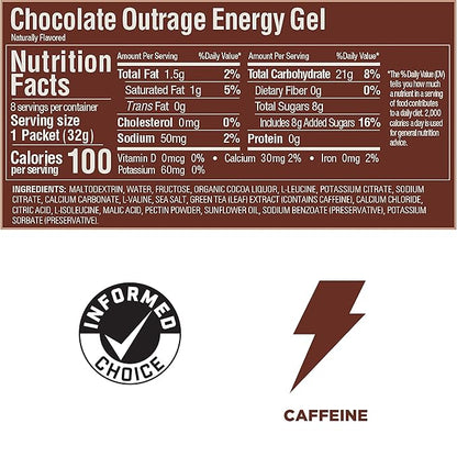 GU Energy Original Sports Nutrition Energy Gel, Vegan, Gluten-Free, Kosher, and Dairy-Free On-the-Go Energy for Any Workout, 8-Count, Chocolate Outrage