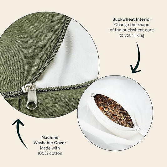 Retrospec Sedona Zafu Meditation Cushion Filled w/Buckwheat Hulls - Yoga Pillow for Meditation Practices - Machine Washable 100% Cotton Cover & Durable Carry Handle; Crescent, Basil