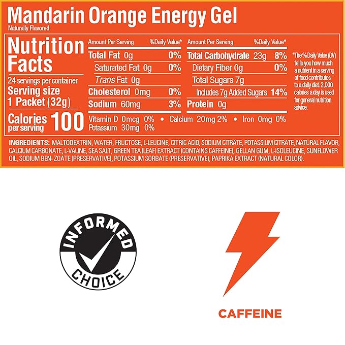 GU Energy Original Sports Nutrition Energy Gel, Vegan, Gluten-Free, Kosher, and Dairy-Free On-the-Go Energy for Any Workout, 24-Count, Mandarin Orange