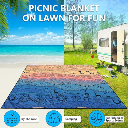 AISPARKY Beach Blanket Waterproof Sandproof, Oversized Large Beach Mat 79" X 83"/120"x108" for 1-8 Adults, Quick Drying&Compact&Lightweight, Picnic Mat Vacation Essentials for Beach Camping Travel