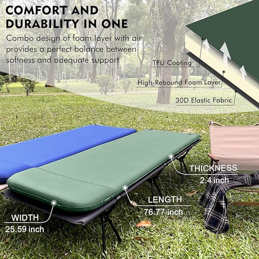 Self Inflating Sleeping Pad, Ultra Comfort Memory Foam Camping Sleeping Mat with Pillow, 20s Fast Inflating Camping Air Mattress for Cot, Traveling, Car Trips, Portable Camp Foam Pad