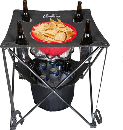 Camerons All-in-One Tailgating Table - Portable Folding Camping Table with Insulated Cooler, Food Basket, Cup Holders & Travel Bag - Collapsible Picnic Table for Fall Football Games & Outdoor BBQs