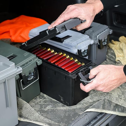 Sheffield 12772 4-Pack Ammo Storage Box, Stackable .30 Cal Field Boxes, Water and Dust Resistant, Lockable Storage Box with Handle, Secures Hunting Gear, Supplies, and Bullets, Made in the USA, Black