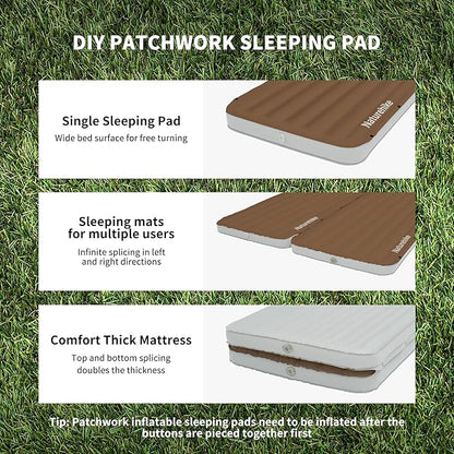 Naturehike Single Camping Mattress, Splicable Sleeping Pad with Air Pump Sack, 3.74" Thick Sleeping Mats with Strong Support for Travel, Car, Tent, Home